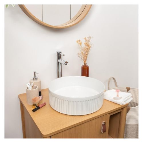 Vasque à Poser Ronde En Céramique Blanc Texturé 36cm