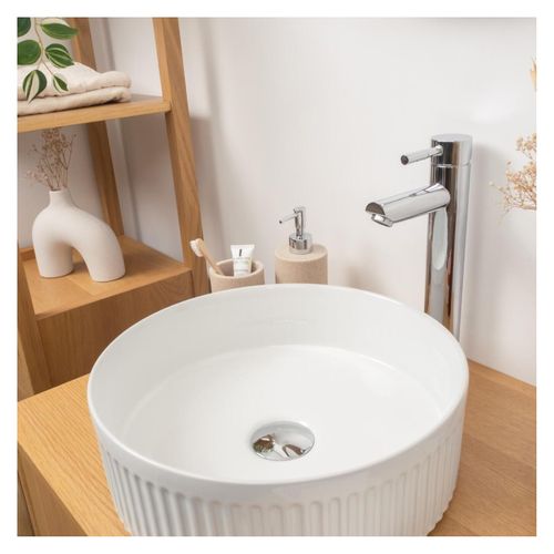 Vasque à Poser Ronde En Céramique Blanc Texturé 36cm
