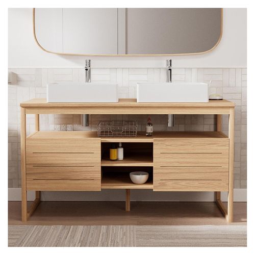 Ensemble Meuble Double Vasque Atoll 140 Cm + Vasques + Robinets