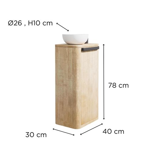 Ensemble Lave-mains Totem En Chêne Massif Vieilli Avec Vasque Ronde Tom