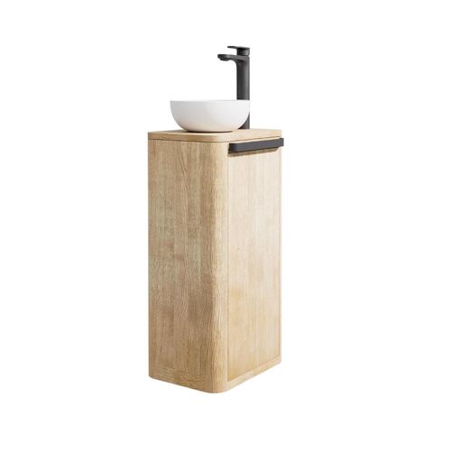 Ensemble Lave-mains Totem En Chêne Massif Vieilli Avec Vasque Ronde Tom