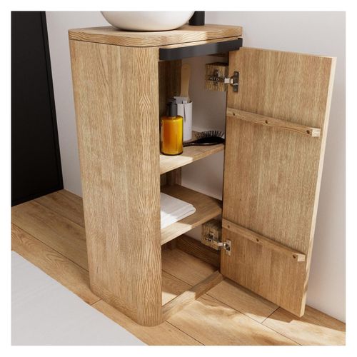 Ensemble Lave-mains Totem En Chêne Massif Vieilli Avec Vasque Ronde Tom