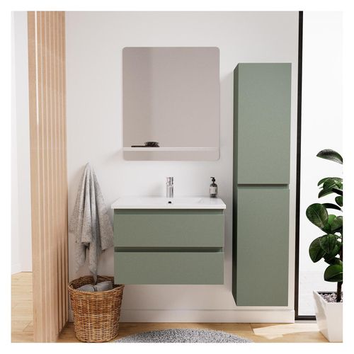 Ensemble Meuble Simple Vasque Sorrento 60 Cm + Robinet + Miroir + Colonne