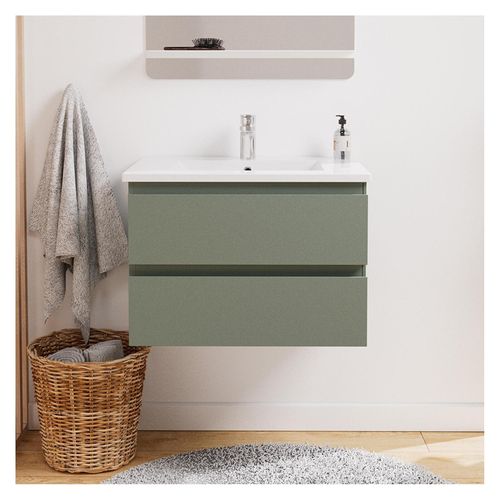 Ensemble Simple Vasque Sorrento 60cm Avec Plan Céramique Et Robinet Chromé