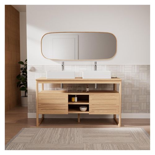 Ensemble Meuble Double Vasque Atoll 140 Cm + Vasques + Robinets + Miroir