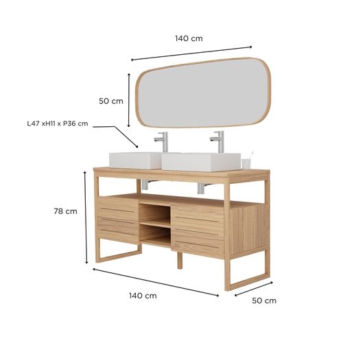 Ensemble Meuble Double Vasque Atoll 140 Cm + Vasques + Robinets + Miroir