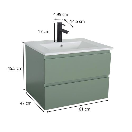 Ensemble Simple Vasque Sorrento 60cm Avec Plan Céramique Et Robinet Noir