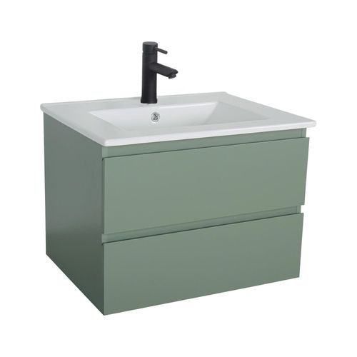 Ensemble Simple Vasque Sorrento 60cm Avec Plan Céramique Et Robinet Noir