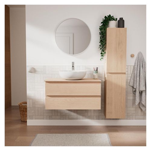 Ensemble Meuble Simple Vasque Sorrento 80 Cm + Vasque + Robinet + Miroir + Colonne