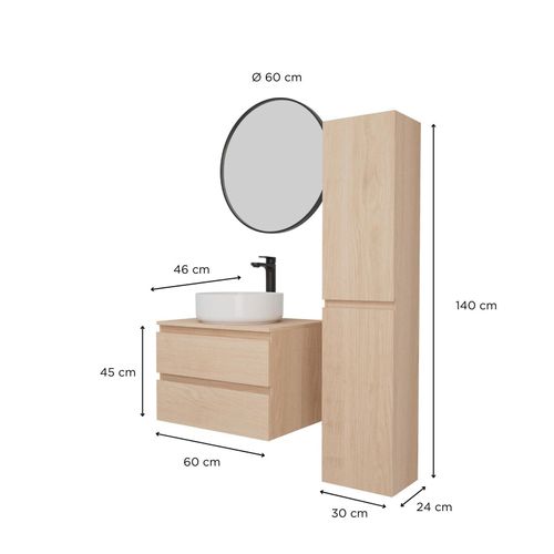 Ensemble Meuble Simple Vasque Sorrento 60 Cm + Vasque + Robinet + Miroir + Colonne
