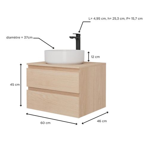 Ensemble Meuble Simple Vasque Sorrento 60 Cm + Vasque + Robinet