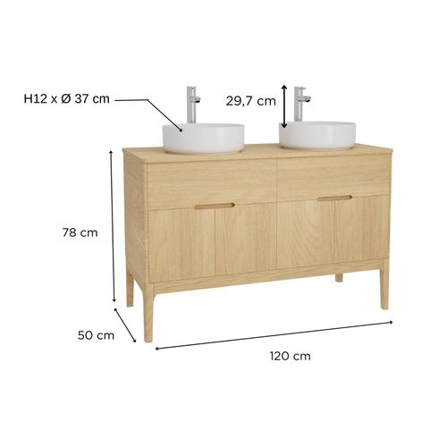 Ensemble Meuble Double Vasque Alaska 120cm + Vasque + Robinet