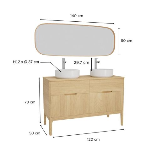 Ensemble Meuble Double Vasque Alaska 120cm + Vasque + Robinet + Miroir