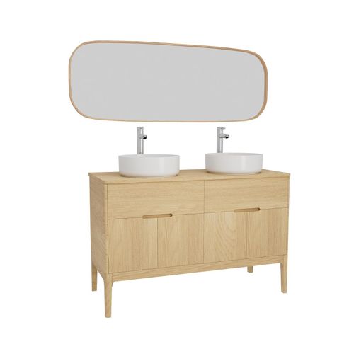 Ensemble Meuble Double Vasque Alaska 120cm + Vasque + Robinet + Miroir