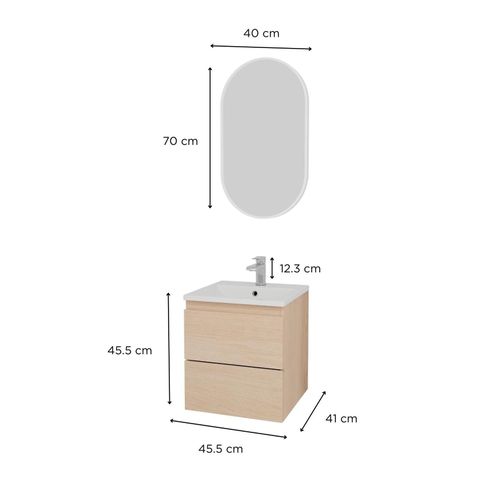 Ensemble Meuble Simple Vasque Sorrento 45 Cm + Robinet + Miroir