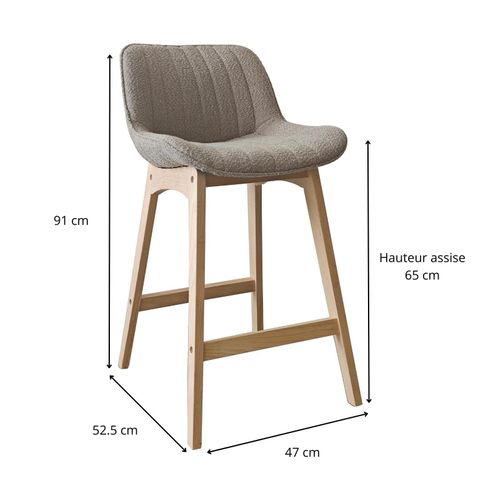 Lot De Chaises Milk D'îlot Et Bar En Chêne Et Assise Tissu Bouclette 65cm