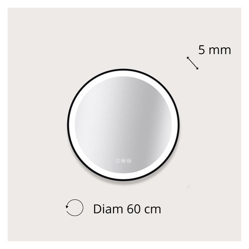 Miroir LED Rond Avec Cadre Alu Noir Aureya