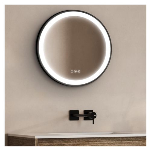 Miroir LED Rond Avec Cadre Alu Noir Aureya