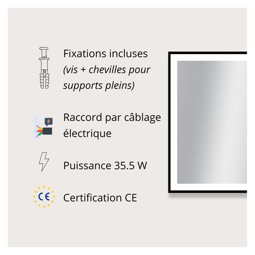 Miroir LED Rectangulaire Avec Cadre Alu Noir Veluna