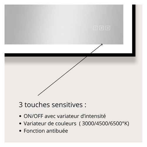 Miroir LED Rectangulaire Avec Cadre Alu Noir Veluna