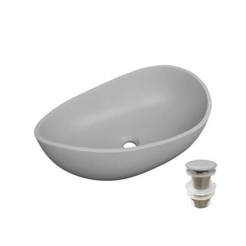 Vasque à Poser Organique En Béton Lisse Iris 57x37cm + Bonde