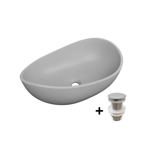 Vasque à Poser Organique En Béton Lisse Iris 57x37cm + Bonde