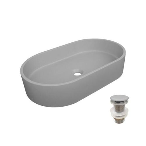 Vasque à Poser Ovale En Béton Lisse Alan 60x35cm + Bonde