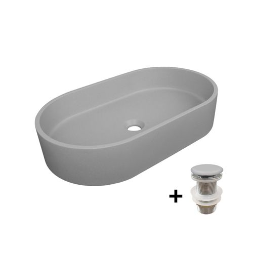Vasque à Poser Ovale En Béton Lisse Alan 60x35cm + Bonde