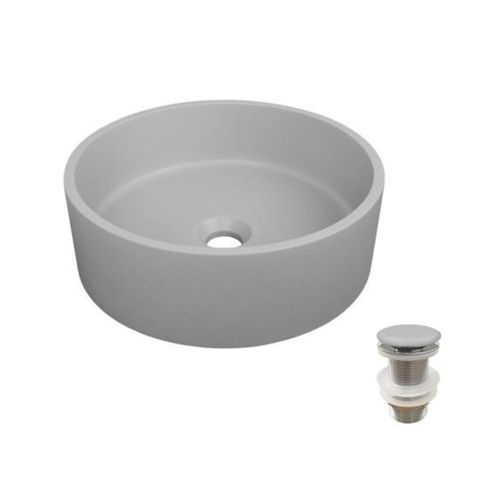 Vasque à Poser Ronde En Béton Lisse Alan 36x36cm + Bonde