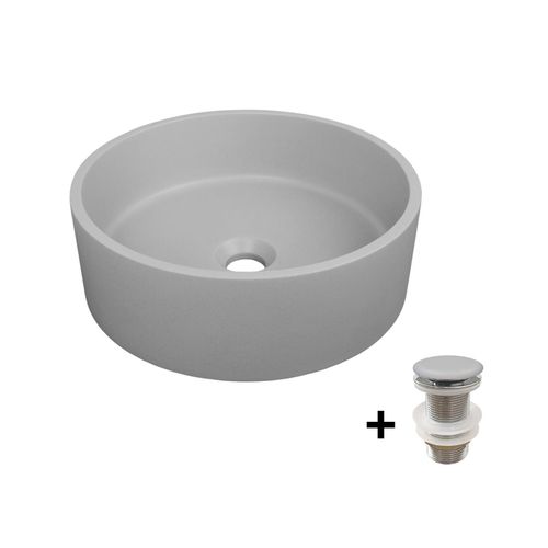 Vasque à Poser Ronde En Béton Lisse Alan 36x36cm + Bonde