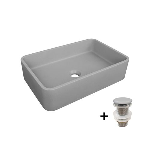 Vasque à Poser En Béton Lisse Alan 50x32,5cm + Bonde