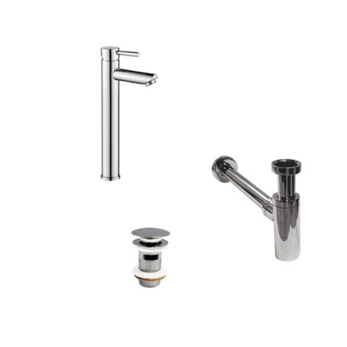 Robinet Bec Haut Tap + Bonde Clint + Siphon Simon