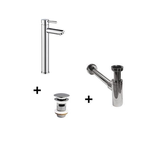 Robinet Bec Haut Tap + Bonde Clint + Siphon Simon