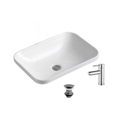 Vasque à Encastrer Rectangulaire 53x37cm Palma + Robinet + Bonde