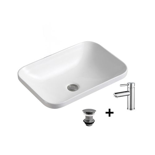 Vasque à Encastrer Rectangulaire 53x37cm Palma + Robinet + Bonde