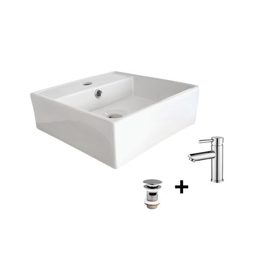 Vasque à Poser Carrée 38x38cm + Robinet + Bonde Nino