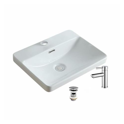 Vasque à Encastrer Rectangulaire Lea 48x37 + Robinet + Bonde