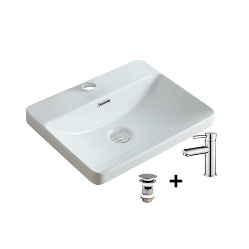 Vasque à Encastrer Rectangulaire Lea 48x37 + Robinet + Bonde