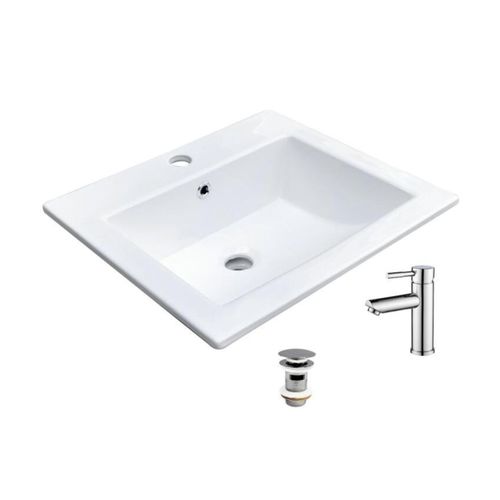 Vasque à Encastrer Rectangulaire Lina 50x43cm + Robinet + Bonde