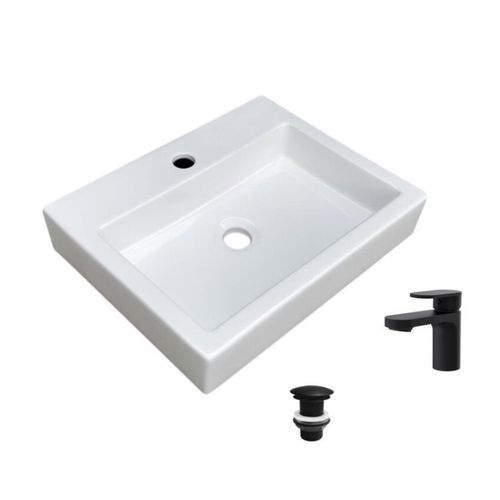 Vasque à Poser Rectangulaire 48x38cm Padi + Robinet + Bonde