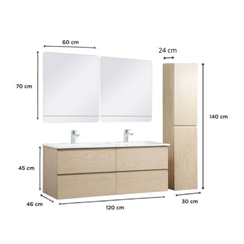 Ensemble Meuble Double Vasque Sorrento 120cm Avec Plan Céramique