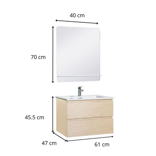 Ensemble Meuble Simple Vasque Sorrento 60 Cm + Robinet + Miroir