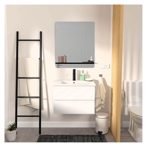 Meuble Simple Vasque 60cm Sorrento Chêne+vasque Noire+robinet+miroir Rectangle