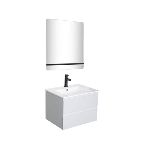 Meuble Simple Vasque 60cm Sorrento Chêne+vasque Noire+robinet+miroir Rectangle