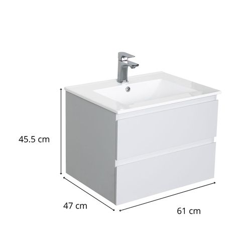 Ensemble Simple Vasque Sorrento 60cm Avec Plan Céramique Et Robinet Chromé