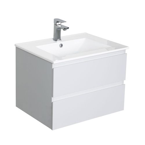 Ensemble Simple Vasque Sorrento 60cm Avec Plan Céramique Et Robinet Chromé