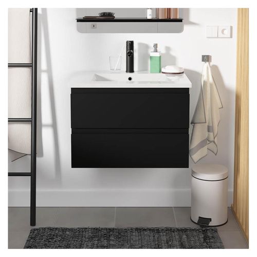Ensemble Simple Vasque Sorrento 60cm Avec Plan Céramique Et Robinet Noir