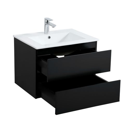 Ensemble Simple Vasque Sorrento 60cm Avec Plan Céramique Et Robinet Noir