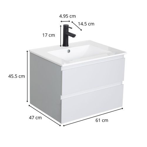 Ensemble Simple Vasque Sorrento 60cm Avec Plan Céramique Et Robinet Noir