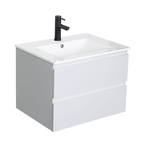 Ensemble Simple Vasque Sorrento 60cm Avec Plan Céramique Et Robinet Noir